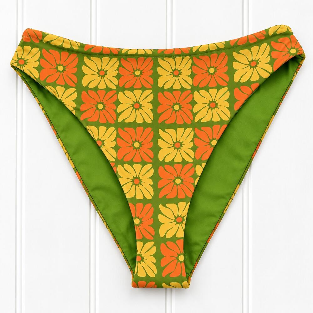 Dippin Daisy's Seashore Bikini Bottom Womens S Green Orange Floral High Waist
